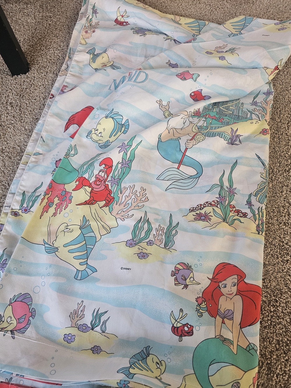 Vintage 90s Disney The Little Mermaid Printed Fabric Sheet Set - Picture 5 of 5